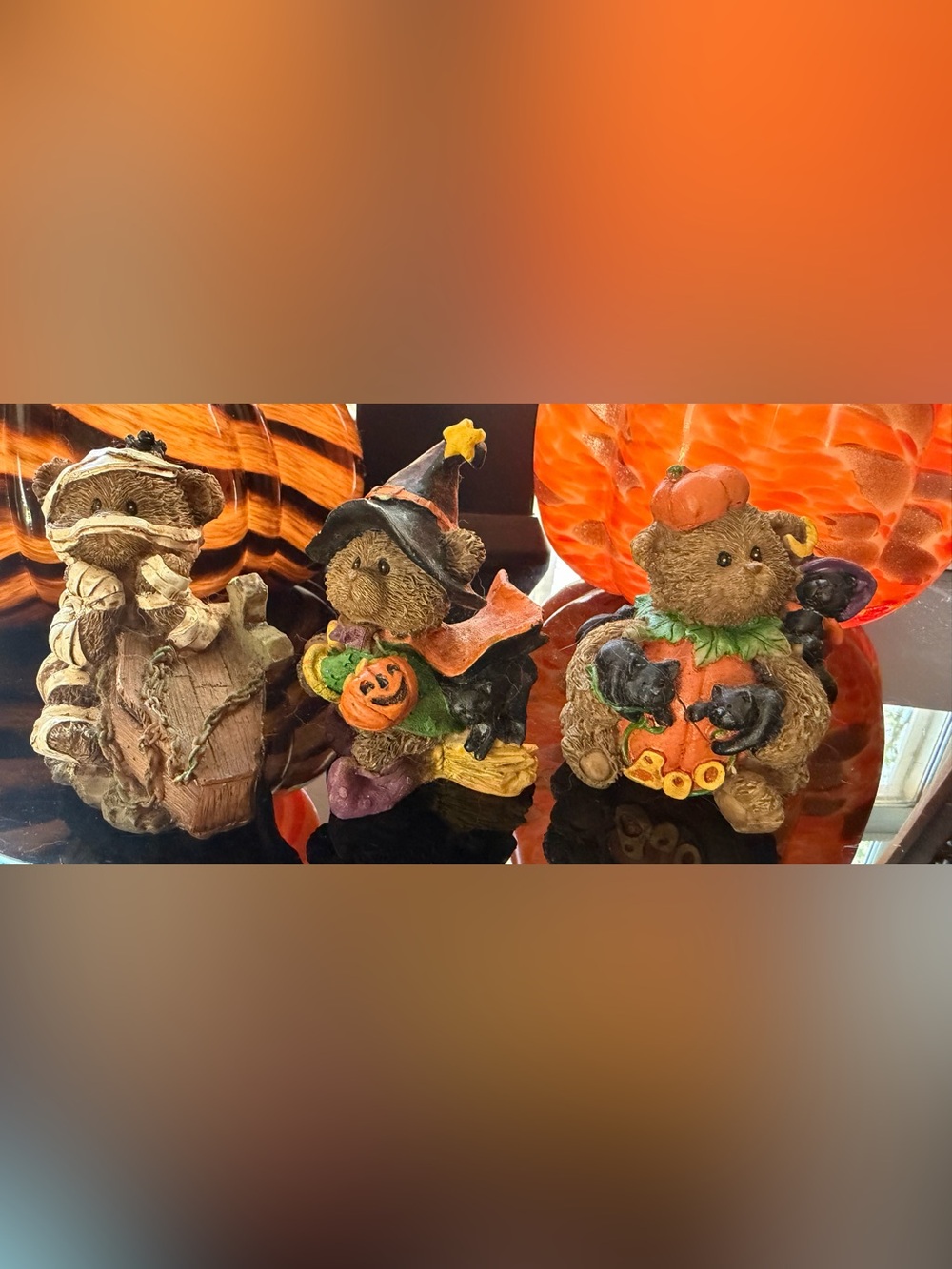 Halloween Teddy Bears Pumpkin, Mummy, Witch Bears 3" Resin Figurine Decors
